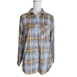 Eddie Bauer Classic Fit Twin Falls Gold Blue Plaid Button Up Small